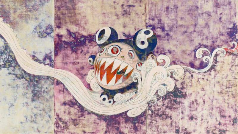 Peinture Superflat japonaise inspirée des mangas et de la culture pop avec des couleurs vives